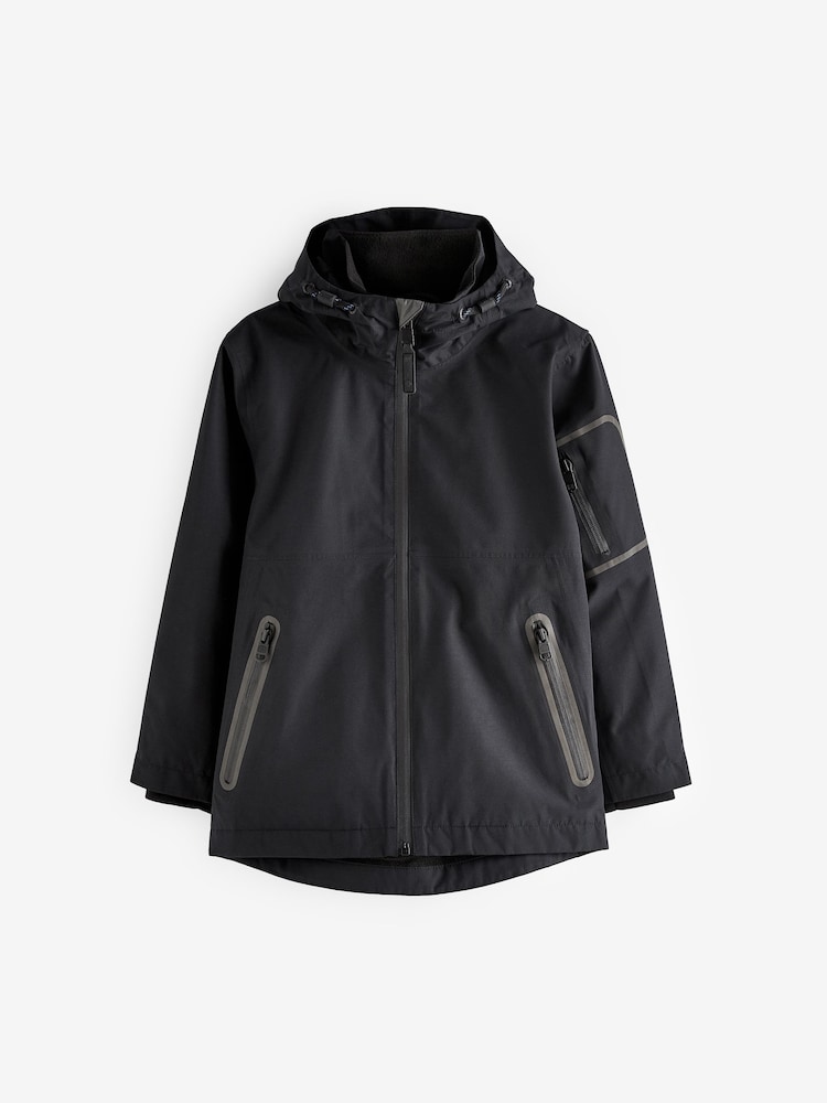 Black Waterproof Fleece Lined Coat (3-17yrs) - Image 1 of 4