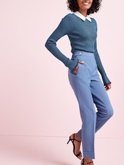Dark Blue Flared Sleeve Collar Knit Top - Image 3 of 5
