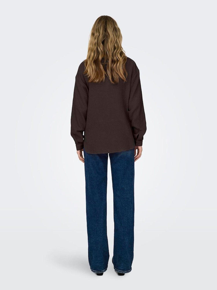 JDY Brown Cheesecloth Regular Fit Shirt - Image 2 of 5 JDY Brown Cheesecloth Regular Fit Shirt - Image 2 of 5
