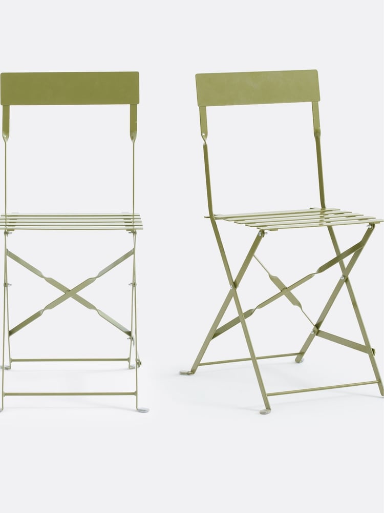 La Redoute Intérieurs Set of 2 Khaki Ozevan Folding Metal Chairs - Image 1 of 6 La Redoute Intérieurs Set of 2 Khaki Ozevan Folding Metal Chairs - Image 1 of 6