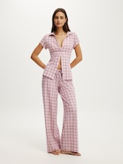 Cotton On Pink Dreamy Soft Fitted Polo & Wide Leg Pant Set - Image 1 of 5