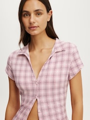 Cotton On Pink Dreamy Soft Fitted Polo & Wide Leg Pant Set - Image 4 of 5