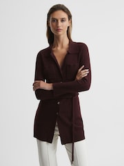 Reiss Burgundy Corrin Cashmere Blend Cardigan - Image 1 of 6