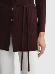 Reiss Burgundy Corrin Cashmere Blend Cardigan - Image 4 of 6