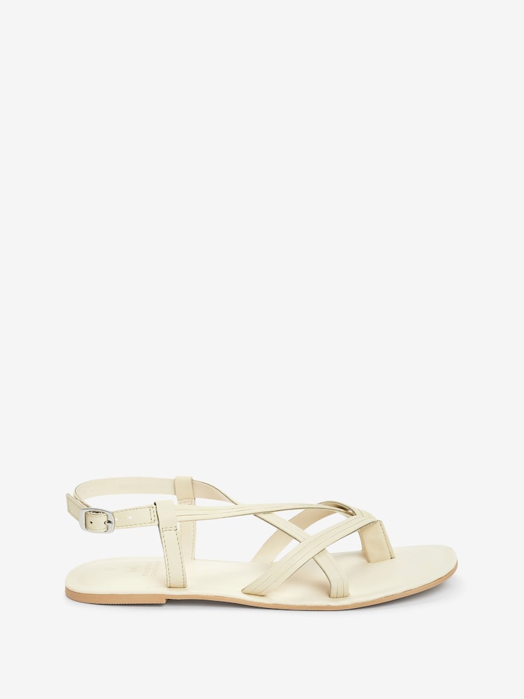 White Forever Comfort® Leather Toe Post Flat Sandals - Image 2 of 5