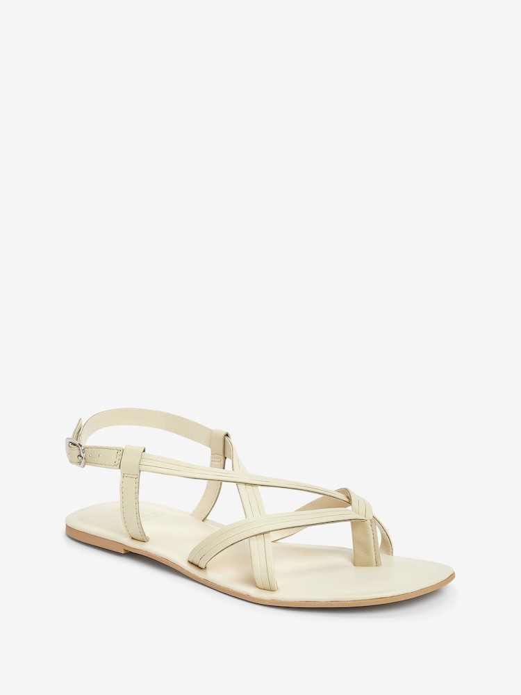 White Forever Comfort® Leather Toe Post Flat Sandals - Image 3 of 5