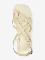 White Forever Comfort® Leather Toe Post Flat Sandals - Image 4 of 5