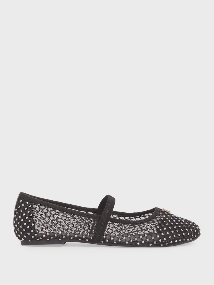 Reiss Black Amelia Crystal Detail Mesh Ballet Flats - Image 2 of 6