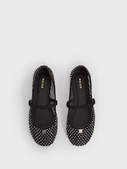Reiss Black Amelia Crystal Detail Mesh Ballet Flats - Image 4 of 6