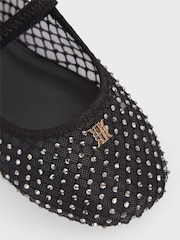 Reiss Black Amelia Crystal Detail Mesh Ballet Flats - Image 5 of 6