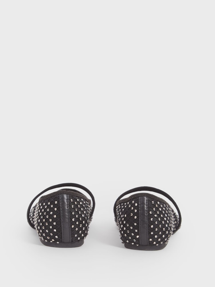 Reiss Black Amelia Crystal Detail Mesh Ballet Flats - Image 6 of 6