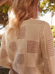 Ecru Cream Tie Front Stitch Detail Cardigan - Image 3 of 6