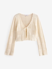 Ecru Cream Tie Front Stitch Detail Cardigan - Image 5 of 6