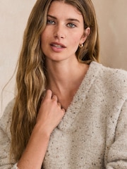 Ecru White Neppy Boucle Long Sleeve V-Neck Knit Jumper with Wool - Image 5 of 5