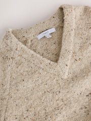 Ecru White Neppy - Boucle Long Sleeve V-Neck Knit Jumper with Wool - Slika 7 od 8