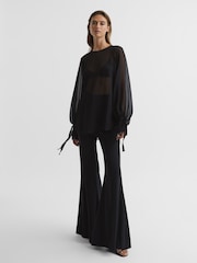 Reiss Black Liv Blouson Sleeve Sheer Blouse - Image 3 of 7
