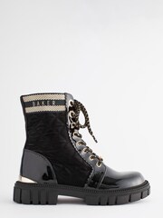 Baker by Ted Baker Girls Quilted Lace Up Black Boots with Gold Trims - Image 1 of 6