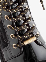 Baker by Ted Baker Girls Quilted Lace Up Black Boots with Gold Trims - Image 4 of 6