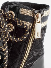 Baker by Ted Baker Girls Quilted Lace Up Black Boots with Gold Trims - Image 5 of 6