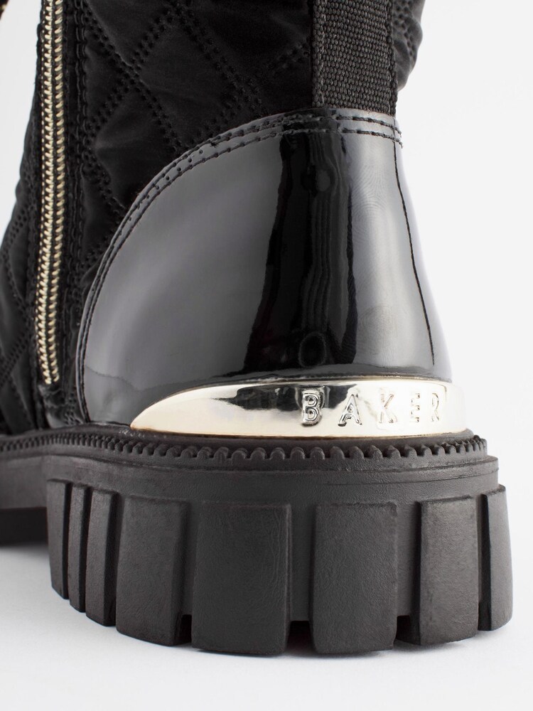 Baker by Ted Baker Girls Quilted Lace Up Black Boots with Gold Trims - Image 6 of 6