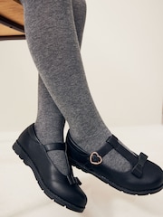 Black Matt Standard Fit (F) School Junior Bow T-Bar Shoes - Image 2 of 9