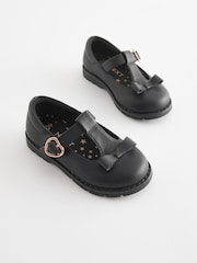 Black Matt Standard Fit (F) School Junior Bow T-Bar Shoes - Image 5 of 9