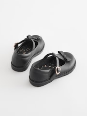 Black Matt Standard Fit (F) School Junior Bow T-Bar Shoes - Image 6 of 9