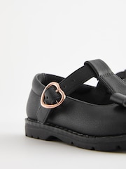 Black Matt Standard Fit (F) School Junior Bow T-Bar Shoes - Image 8 of 9