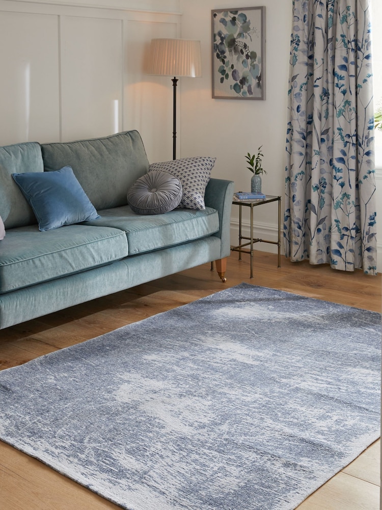 Blue Graphite Abstract Flat Weave Rug - Image 1 of 5