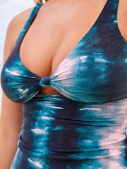Petrol/Rosa/Knüpfbatik - Bauchformender Tankini mit Zierausschnitt - Bild 4 von 5