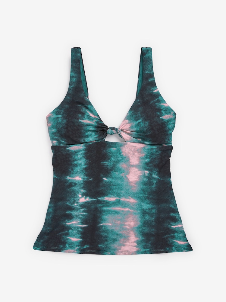 Petrol/Rosa/Knüpfbatik - Bauchformender Tankini mit Zierausschnitt - Bild 5 von 5