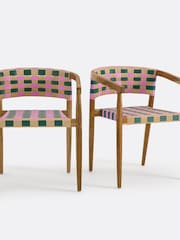 La Redoute Intérieurs Set of 2 Pink Bianca Dining Chairs in Solid Teak and Woven Resin - Image 1 of 4