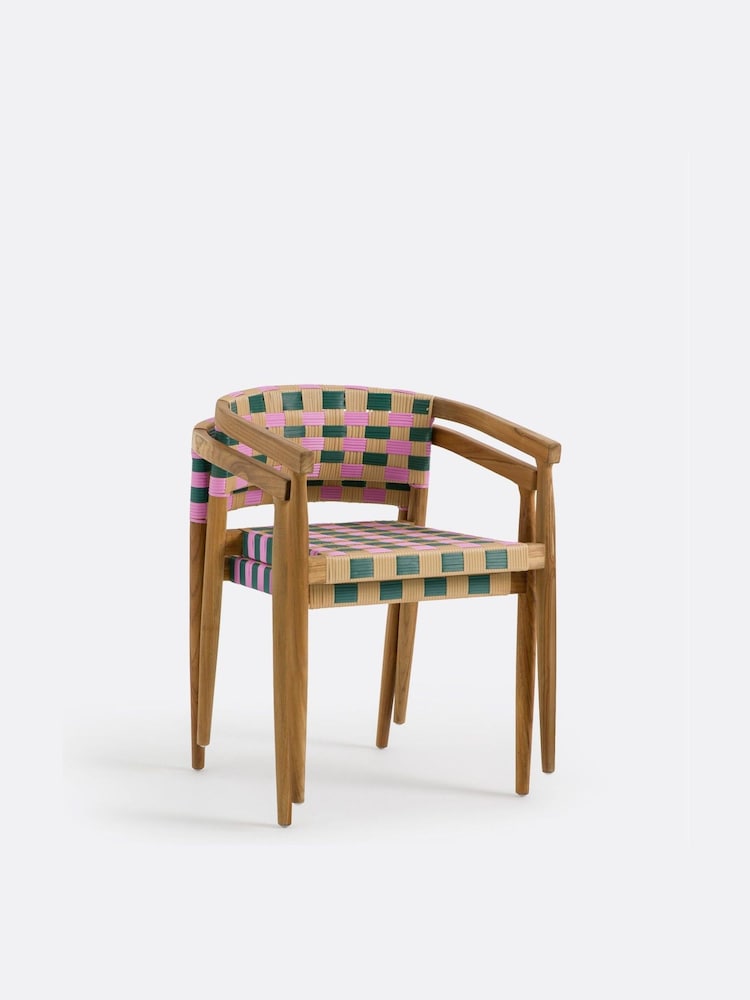La Redoute Intérieurs Set of 2 Pink Bianca Dining Chairs in Solid Teak and Woven Resin - Image 2 of 4 La Redoute Intérieurs Set of 2 Pink Bianca Dining Chairs in Solid Teak and Woven Resin - Image 2 of 4