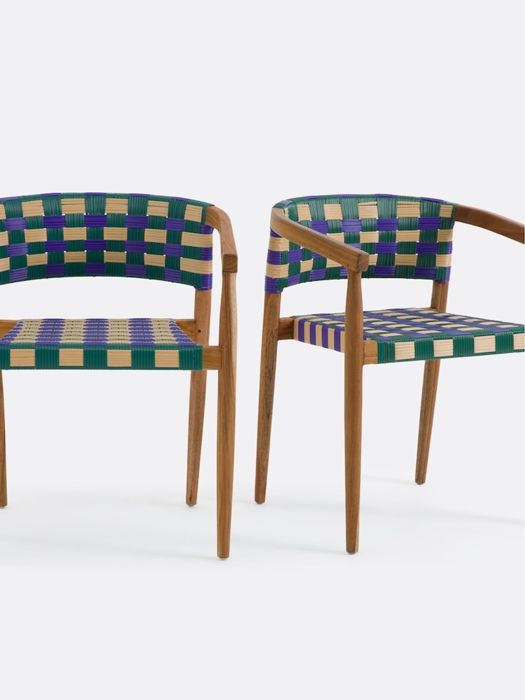 La Redoute Intérieurs Set of 2 Purple Bianca Dining Chairs in Solid Teak and Woven Resin - Image 2 of 6 La Redoute Intérieurs Set of 2 Purple Bianca Dining Chairs in Solid Teak and Woven Resin - Image 2 of 6