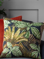 Wylder Green Mogori Abstract Leaves Printed Velvet Reverse Cushion - Image 1 of 3