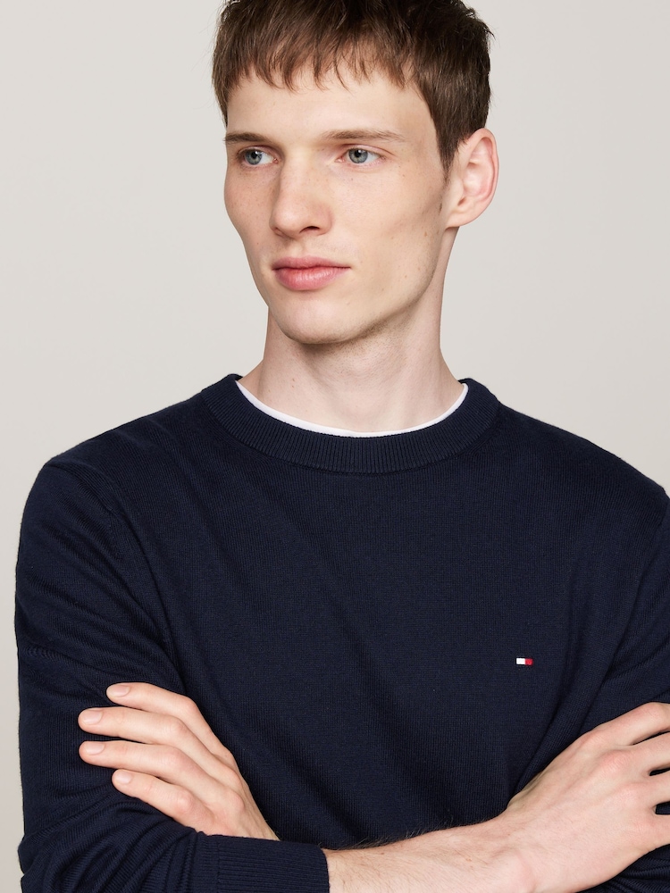 Tommy Hilfiger Dark Blue Cotton Blend Jumper With Cashmere - Image 3 of 5