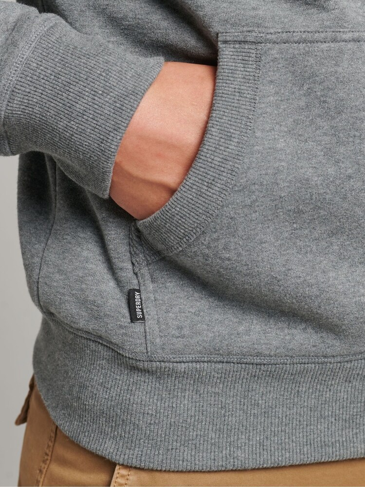 Charcoal Grey Marl - Superdry Cotton Vintage Logo Embroidered Hoodie - Image 4 of 6