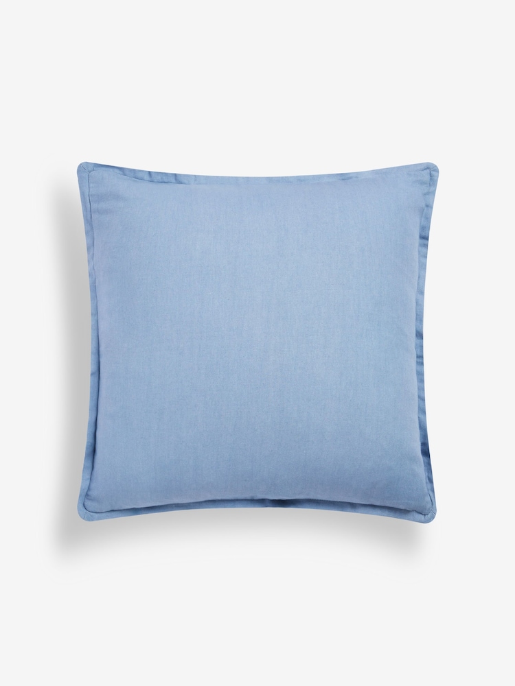 Blue 50 x 50cm Ribbon Embellished Daisy 100% Cotton Cushion - Image 4 of 4