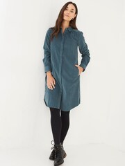 FatFace Green Chester Cord Shirt Dress - Image 1 of 4