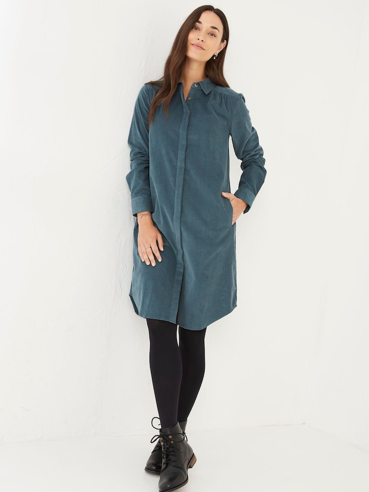 FatFace Green Chester Cord Shirt Dress - Image 1 of 4