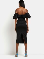 River Island Black Bella Puff Sleeve Bardot Scuba Dress - Image 2 of 5