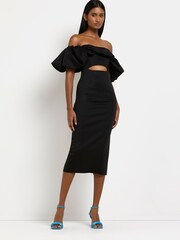 River Island Black Bella Puff Sleeve Bardot Scuba Dress - Image 3 of 5