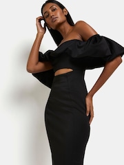 River Island Black Bella Puff Sleeve Bardot Scuba Dress - Image 4 of 5