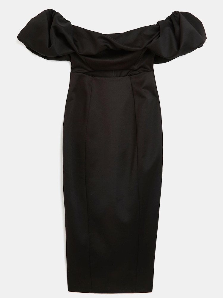 River Island Black Bella Puff Sleeve Bardot Scuba Dress - Image 5 of 5 River Island Black Bella Puff Sleeve Bardot Scuba Dress - Image 5 of 5