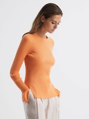 Reiss Orange Elle Slim Fit Ribbed Crew Neck Split Sleeve Jumper - Image 1 of 5