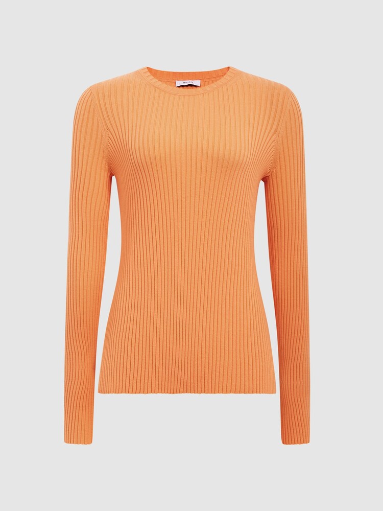 Reiss Orange Elle Slim Fit Ribbed Crew Neck Split Sleeve Jumper - Image 2 of 5