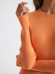 Reiss Orange Elle Slim Fit Ribbed Crew Neck Split Sleeve Jumper - Image 4 of 5