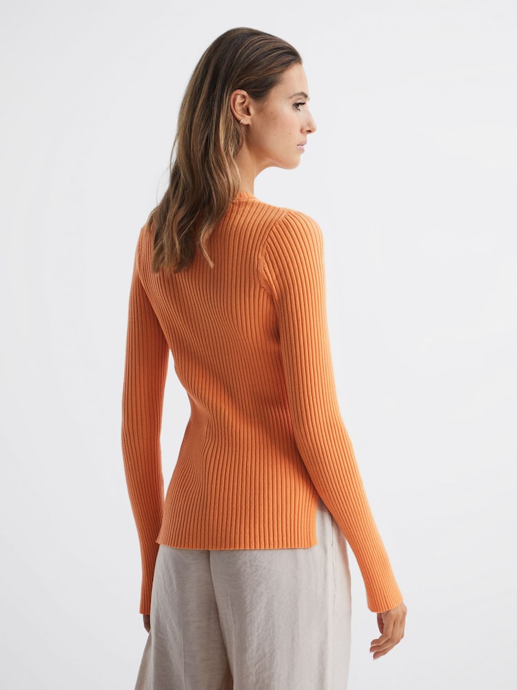 Reiss Orange Elle Slim Fit Ribbed Crew Neck Split Sleeve Jumper - Image 5 of 5