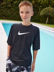 Nike Black Sun Safe Hydroguard Short Sleeve Rash Vest - Image 1 of 7
