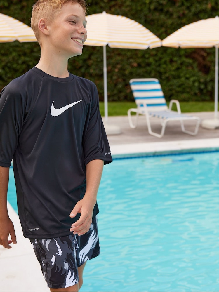 Nike Black Sun Safe Hydroguard Short Sleeve Rash Vest - Image 2 of 7